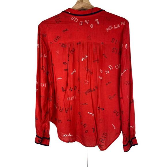 Maeve by Anthropology Women's 4 Red Paris London Button Up Blouse - Picture 9 of 11